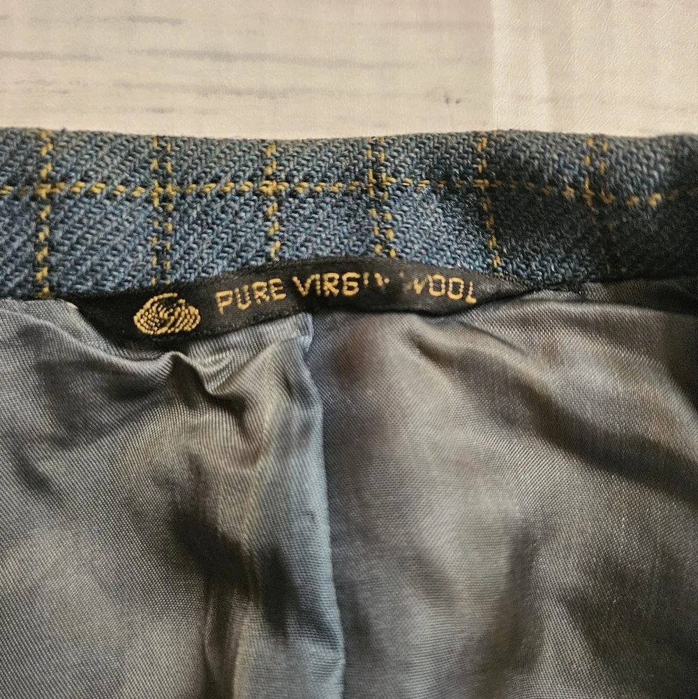 Vintage 90s Blue Wool Windowpane Blazer 40R Gano Downs‎ Avant Wool Academia